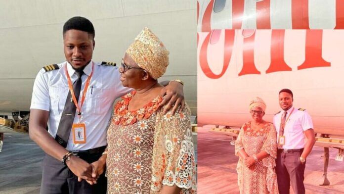 Happiness as young Nigerian pilot safely flew his mum on a plane for the first time