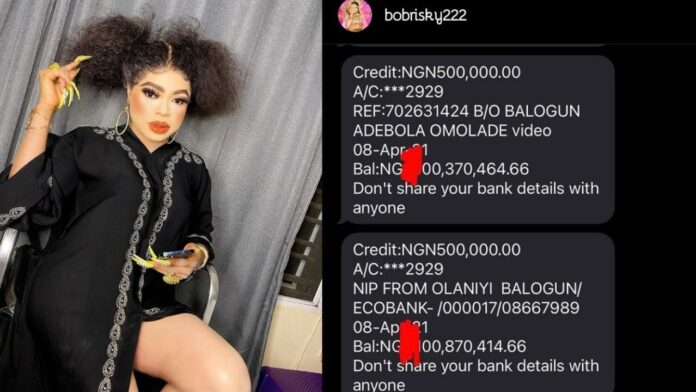 “I don’t have just one account o”- Bob Risky states as he shows off his Almost one Billion naira account balance(screenshot)
