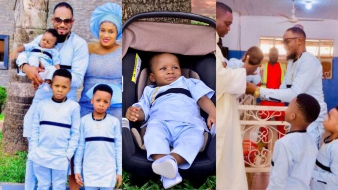 Actor, Junior Pope and family celebrates as they dedicate their third son in church (photos)
