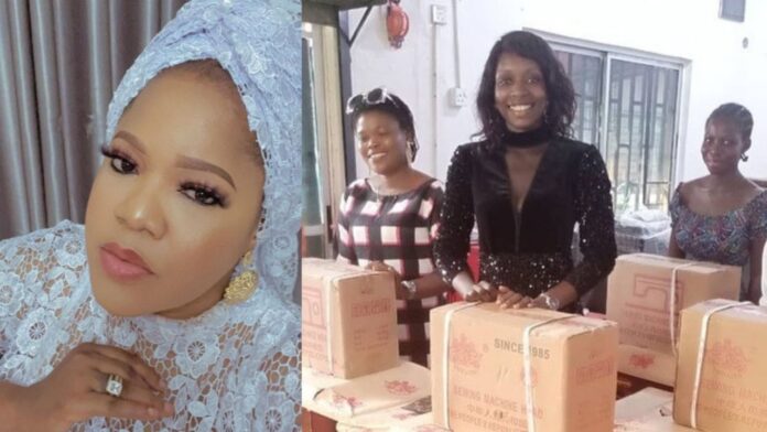 Actress, Toyin Abraham empowers 5 female fans, gives them brand new sewing machines