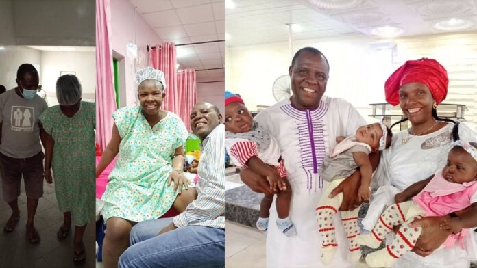 Celebration as Nigerian couple welcomes triplets after 15 years of waiting (Photos)