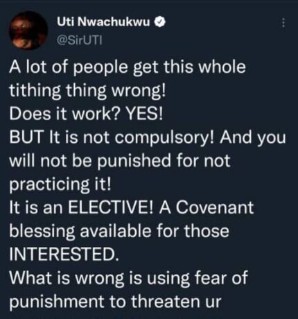 “Tithing works but it is not compulsory” – Media Personality Uti Nwachukwu opines