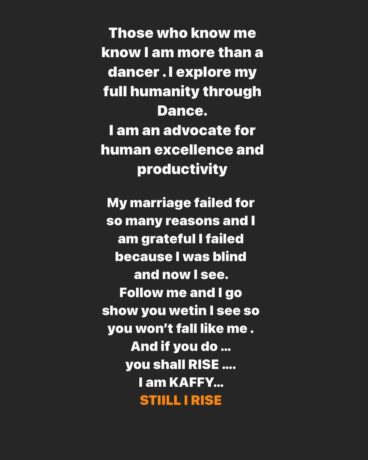  "Why I’m grateful my marriage failed" – Dancer, Kaffy Reveals