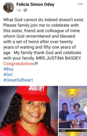Celebration as 51-year-old Nigerian woman gives birth to twins after over 20 years of waiting