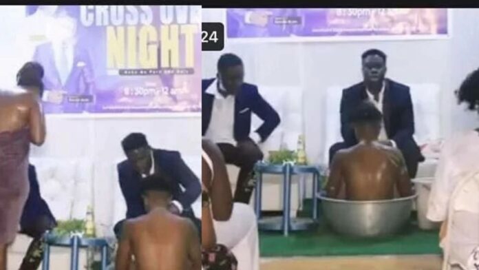 Moment Pastor bathes female church members nak*d and rubs oil on them (video)