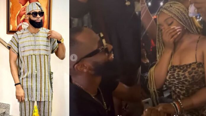 Beautiful Moment BBNaija star, Tochi proposes to US-based girlfriend, Chioma(video)