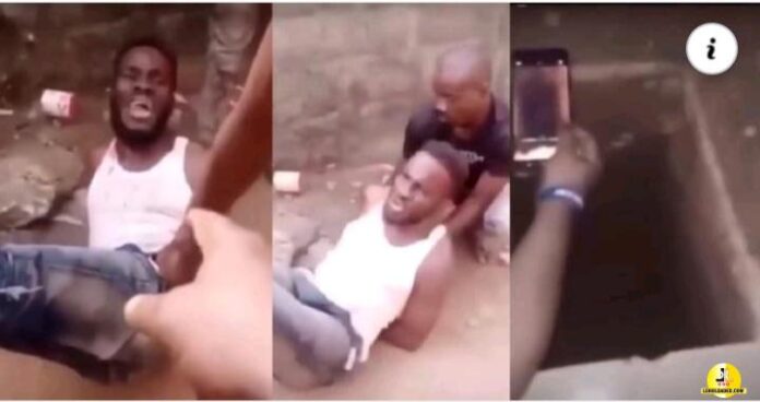 Nigerian man caught after digging a grave in his room and attempting to bury his victim alive for ritual(video)