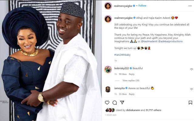   “Alhaji and Hajia Kazim Adeoti” – Actress,Mercy Aigbe announces new name as she shows off her new husband