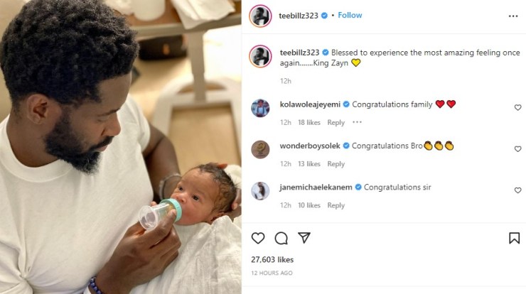 Singer, Tiwa Savage’s ex-husband, Teebillz welcomes another baby boy(Video)
