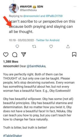 “No matter how you twist it,Not every woman has a beautiful face, Oby Ezekwesili does not have a beautiful face” – Reno Omokri 