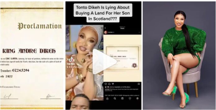 Exposed : Actress Tonto Dikeh lied about buying Scotland’s real estate for her son, Andre(video)