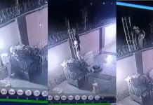  Alleged unfaithful housewife caught on Camera jumping over the fence in the middle of the night to meet another Man