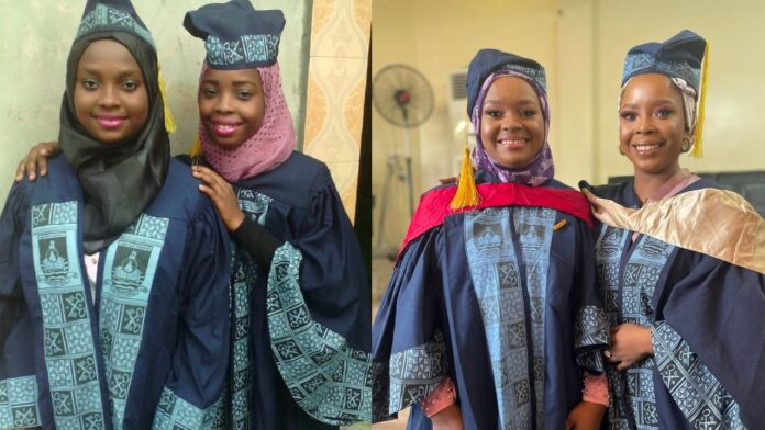 Two friends celebrate their graduation by recreating matriculation photo