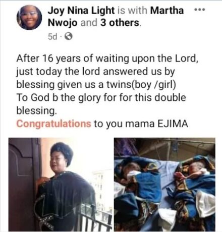 Nigerian woman gives birth to twins after 16 years of waiting (photos)