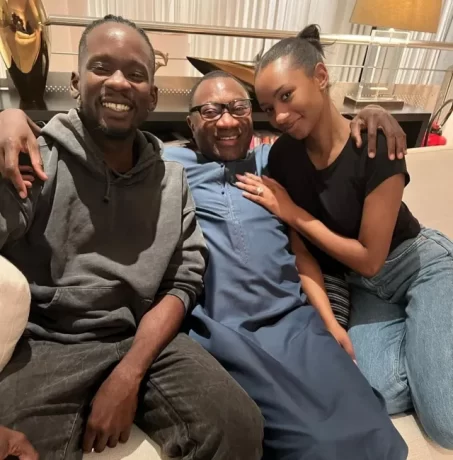 “Eazi does it” – Femi Otedola writes as he poses with daughter Temi and her fiancé Mr Eazi