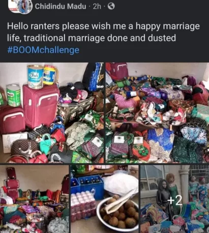 Nigerian Bride shows off myriad of gifts her husband presented to her at their traditional wedding (Photos)