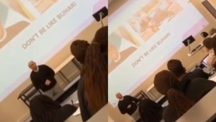 President Buhari used as an example of a 'bad leader' during lectures in Robert Gordon University in Scotland.