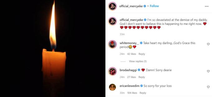 Reality Star, Mercy Eke Losses Her Dad