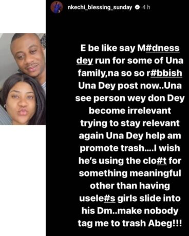 "He is trying to be Relevant again" - Actress, Nkechi Blessing slams her ex Opeyemi David Falegan after he apologised to her for their messy breakup.