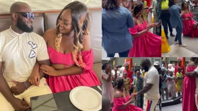 Moment Nigerian lady proposed to her man in a crowded shopping mall and got a “yes” (Video)