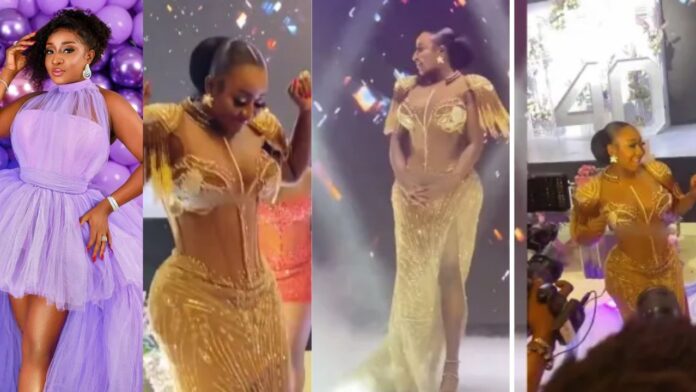 Checkout stunning Photos and Videos from actress, Ini Edo’s grand entrance to her 40th birthday party