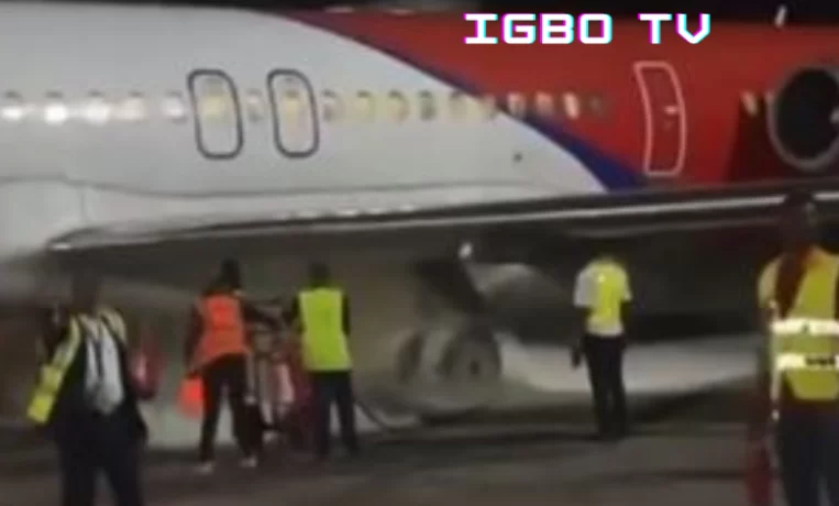Scary Moment Dana Airlines flight caught fire as it was about to take off at Port Harcourt International Airport (Video)