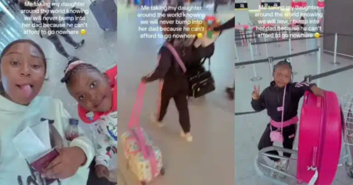 Lady flies out with her little daughter for vacation, shades husband for being too broke to go with them